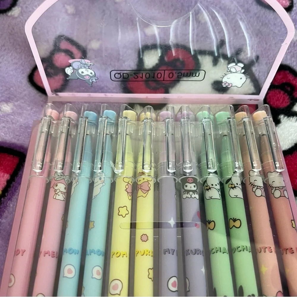 Set of 12 Sanrio Black Ink Pens in a Plastic Carrying Case